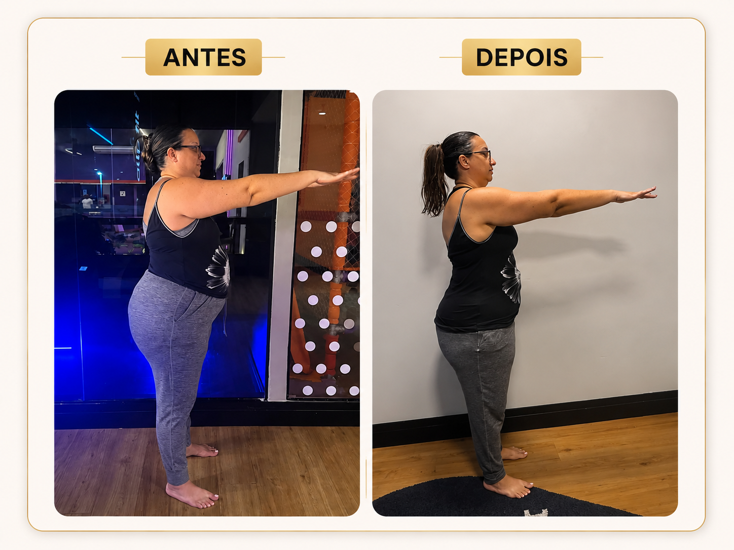 Ana Paula antes e depois de perfil, -13 kg em 3 meses